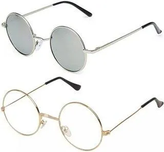 Round Sunglasses (For Men & Women, Silver, Clear)