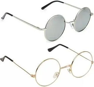 Round Sunglasses (For Men & Women, Silver, Clear)