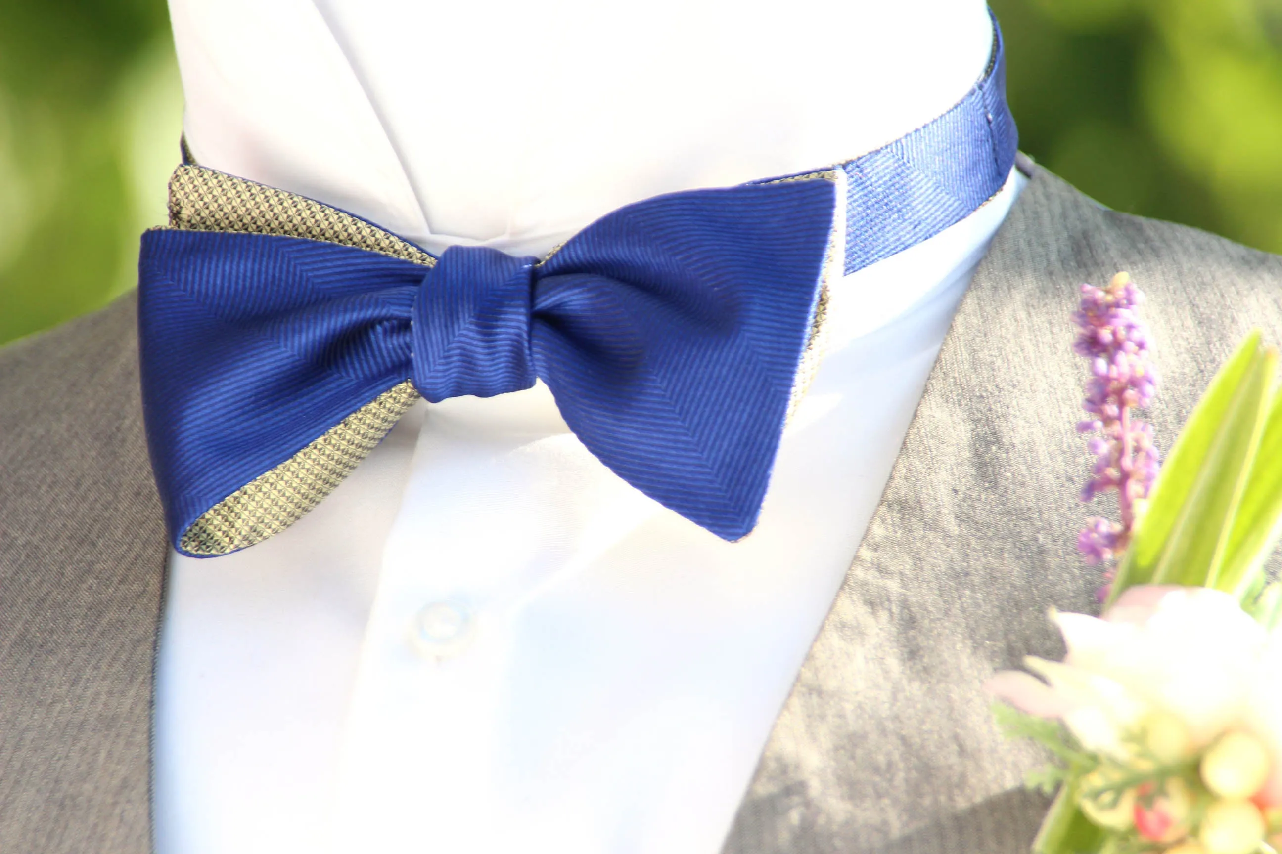 Royal Blue Gold Reversible Self-Tie Bow Tie