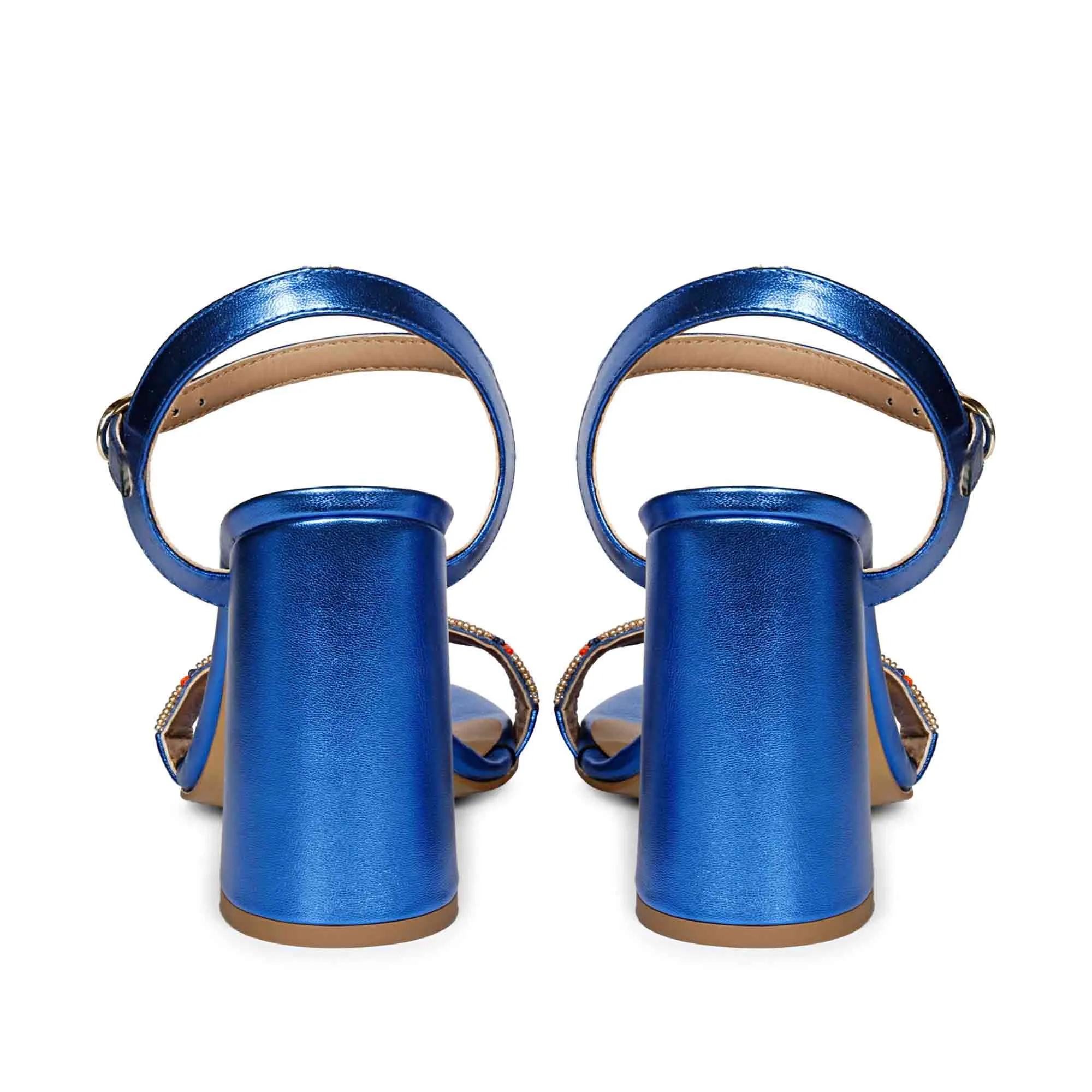 Saint Sierra Hand Embroidered Navy Metallic Leather Block Heels