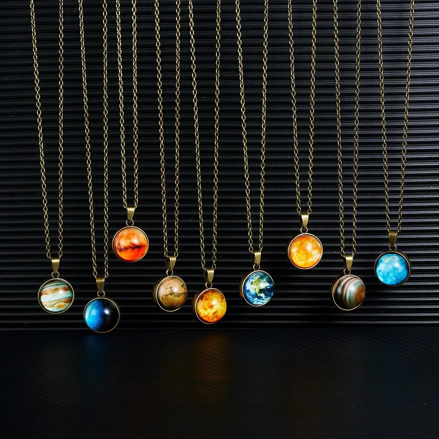 Solar System Necklace Universe Galaxy The Eight Planets Guardian Star Glow in Dark Double Side Glass Luminios Gemstone Ball Necklace for Women Men Friends Gift
