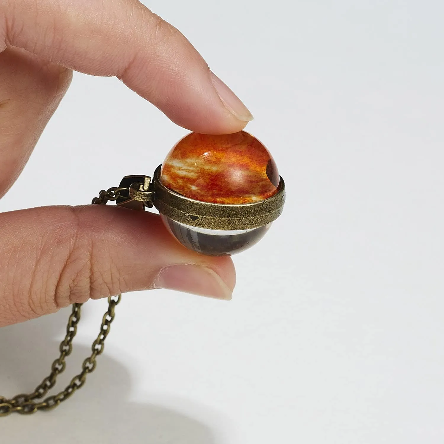 Solar System Necklace Universe Galaxy The Eight Planets Guardian Star Glow in Dark Double Side Glass Luminios Gemstone Ball Necklace for Women Men Friends Gift
