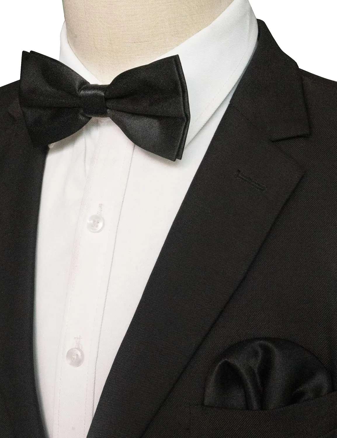 Solid Color Pre-tied Bow Tie and Pocket Square Set for Men