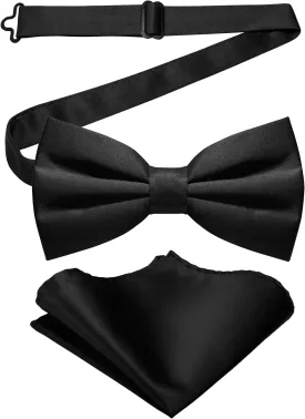 Solid Color Pre-tied Bow Tie and Pocket Square Set for Men