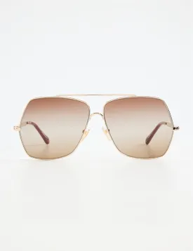 Square Temple Sunglasses, Gold/Brown