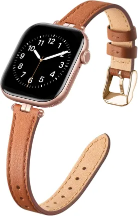 STIROLL Thin Leather Band Compatible with Apple Watch Bands 41mm 40mm 38mm 42mm 44mm 45mm 46mm Women, Dressy Top-Grain Genuine Leather Strap Slim Wristband for iWatch SE Series 10 9 8 7 6 5 4 3 2 1