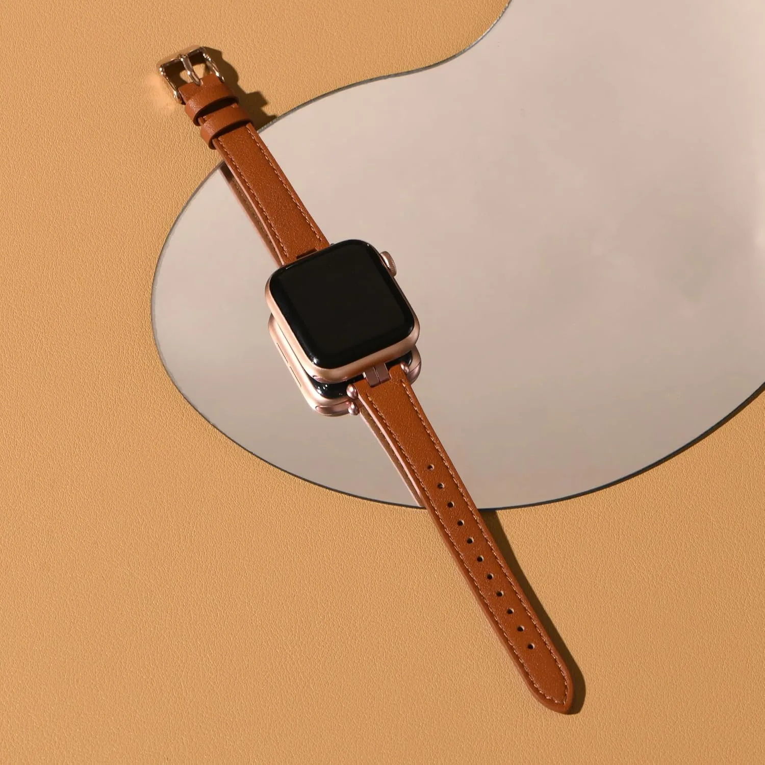 STIROLL Thin Leather Band Compatible with Apple Watch Bands 41mm 40mm 38mm 42mm 44mm 45mm 46mm Women, Dressy Top-Grain Genuine Leather Strap Slim Wristband for iWatch SE Series 10 9 8 7 6 5 4 3 2 1