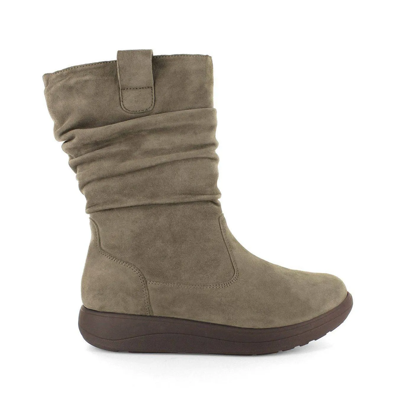 Strive Fleur Ladies Taupe Leather Arch Support Side Zip Mid-Calf Boots