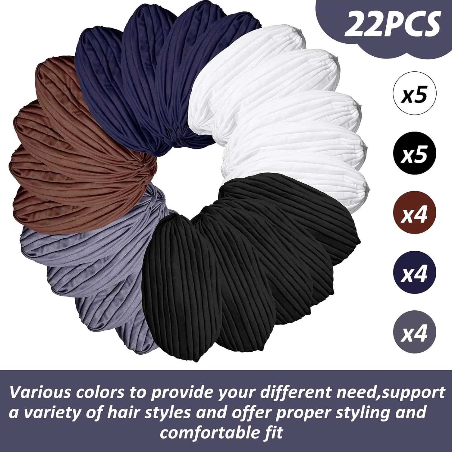 Syhood 22 Pieces Stretch Turbans Chemo Head Wrap Cancer Head Beanie Twisted Turban Cap Cover Hats for Women