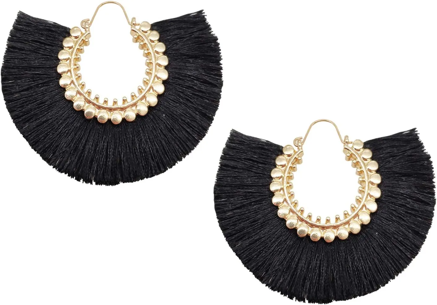 Tassel Hoop Earring Statement Thread Dangle Earrings Stylish Long Fringe Drop Earrings Lightweight Long Swingy French Hook Earrings for Women