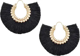 Tassel Hoop Earring Statement Thread Dangle Earrings Stylish Long Fringe Drop Earrings Lightweight Long Swingy French Hook Earrings for Women