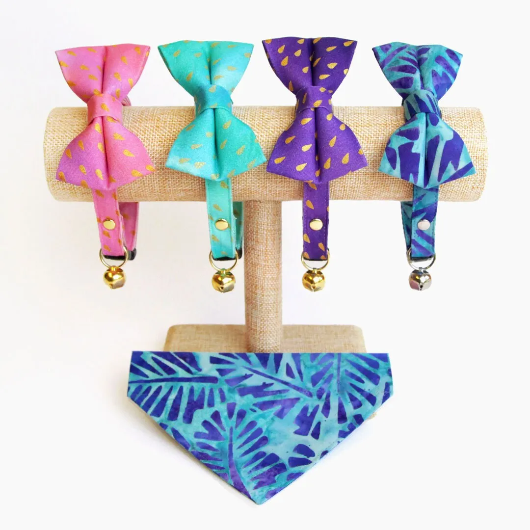 Tropical Cat Bow Tie - "Blue Lagoon" - Blue Bow Tie for Cat / Summer, Beach, Hawaiian, Tiki, Shark, Cool / Cat   Small Dog