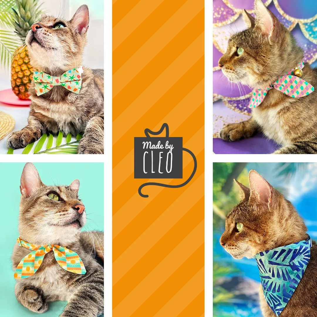 Tropical Cat Bow Tie - "Blue Lagoon" - Blue Bow Tie for Cat / Summer, Beach, Hawaiian, Tiki, Shark, Cool / Cat   Small Dog