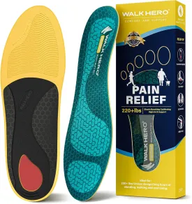 WalkHero Heavy Duty Arch Support Insoles, 220 lbs Plantar Fasciitis Orthopedic Inserts Relieve Pain, Work Boot Orthotics Insoles (Mens 6-6.5 | Womens 8-8.5, Coral Green)