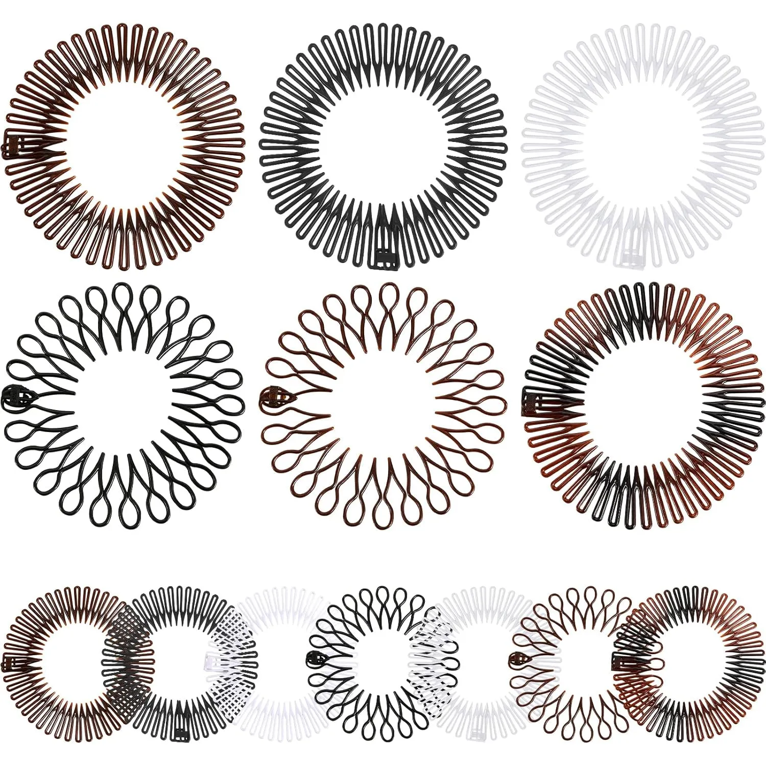 WILLBOND 14 Pcs Flexible Stretch Headbands - Circular Tooth Hair Combs, Plastic Hairbands Holders for Women and Girls, 7 Lovely Colors