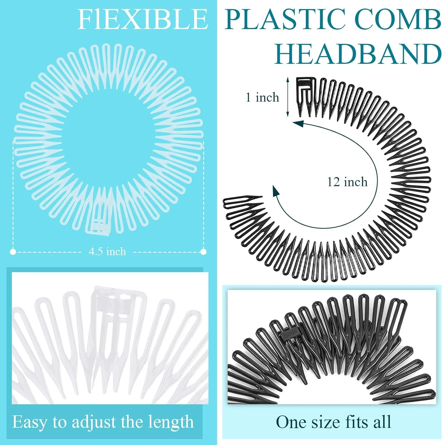 WILLBOND 14 Pcs Flexible Stretch Headbands - Circular Tooth Hair Combs, Plastic Hairbands Holders for Women and Girls, 7 Lovely Colors