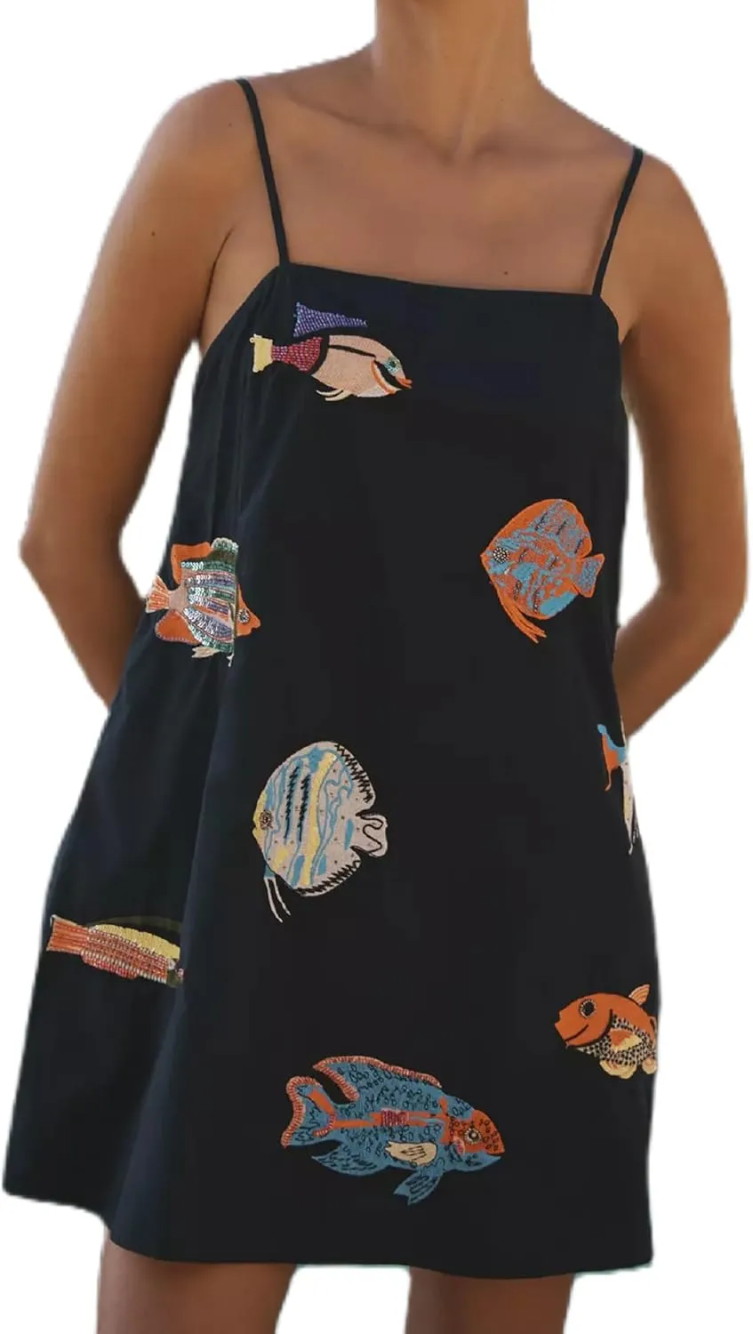 Women Boho Graffiti Mini Cami Dress Cute Graphic Spaghetti Strap Flowy Short Dress Summer Holiday Beach Sundress