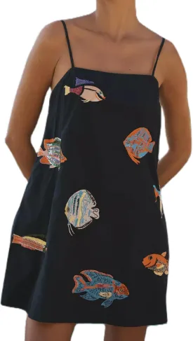 Women Boho Graffiti Mini Cami Dress Cute Graphic Spaghetti Strap Flowy Short Dress Summer Holiday Beach Sundress