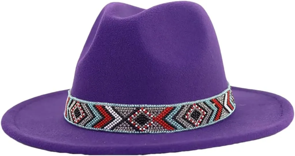 Women Fedoras Accessories Colorful Beads Wide Edge Jazz Hat Men Panama Hat Sombrero 2 M55-58cm