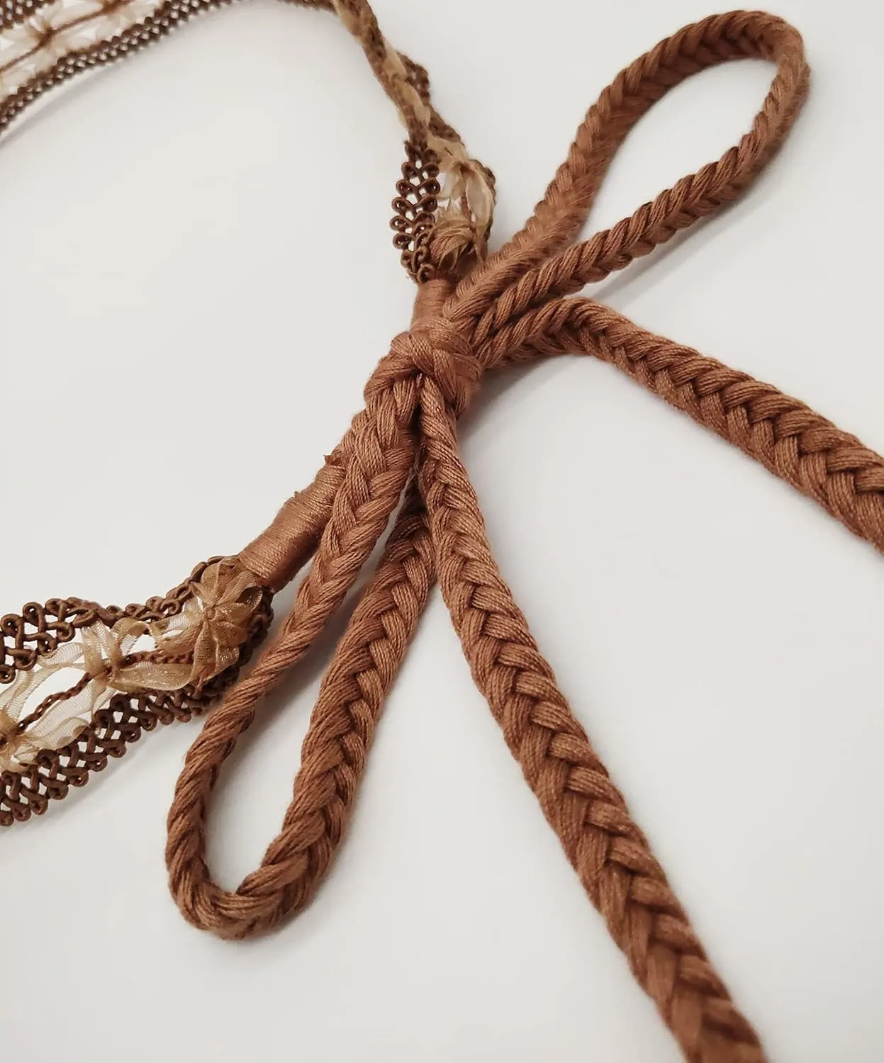 Women Girls Braided Knotted Waist Belt Skinny Mixed Color Rope Exotic Chain Tassel for Dress Skirt