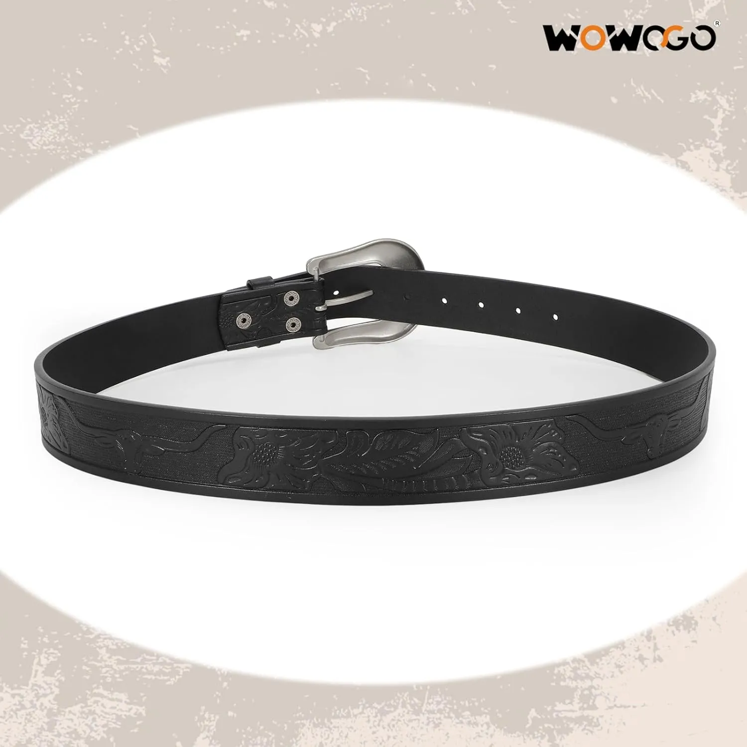 Women Men Western Belts Cowboy Cowgirl Country Belt Longhorn Bull Buckle Floral Embossed Belt for Jeans Dresses
