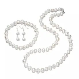Women's 8mm Baroque Pearl Necklace Bracelet and Earrings Colour: White/Pink