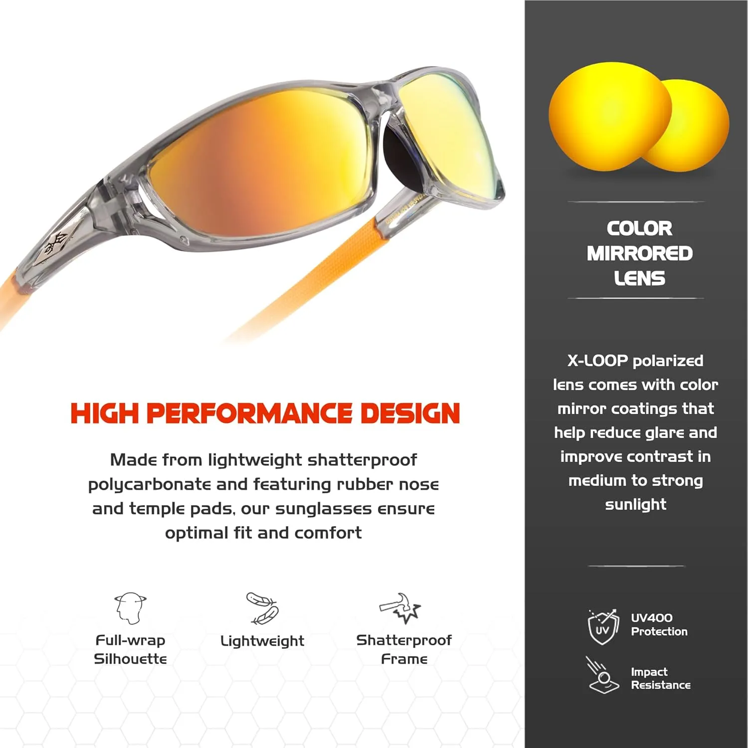X LOOP Polarized Sports Sunglasses for Men - UV400 Baseball Running Cycling Golf Glasses